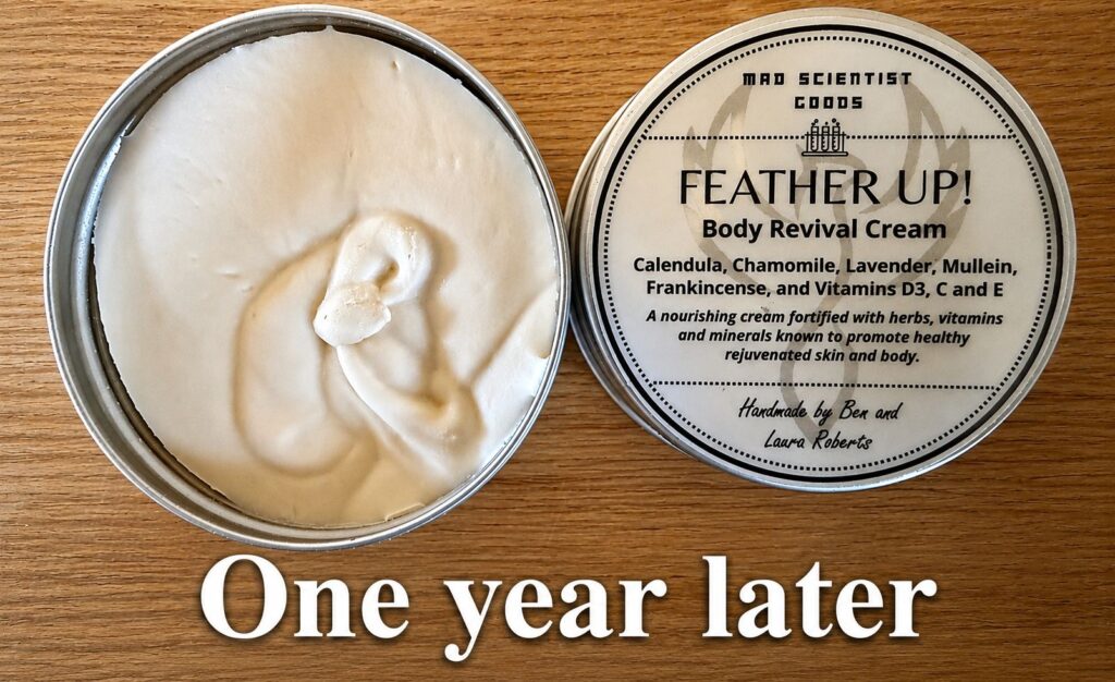 A picture of our Feather Up Cream one year after it was made.
